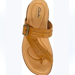 CLARKS WOMEN BRYNN MADI BROWN LEATHER THONG OPEN TOE IN SIZE 9 M